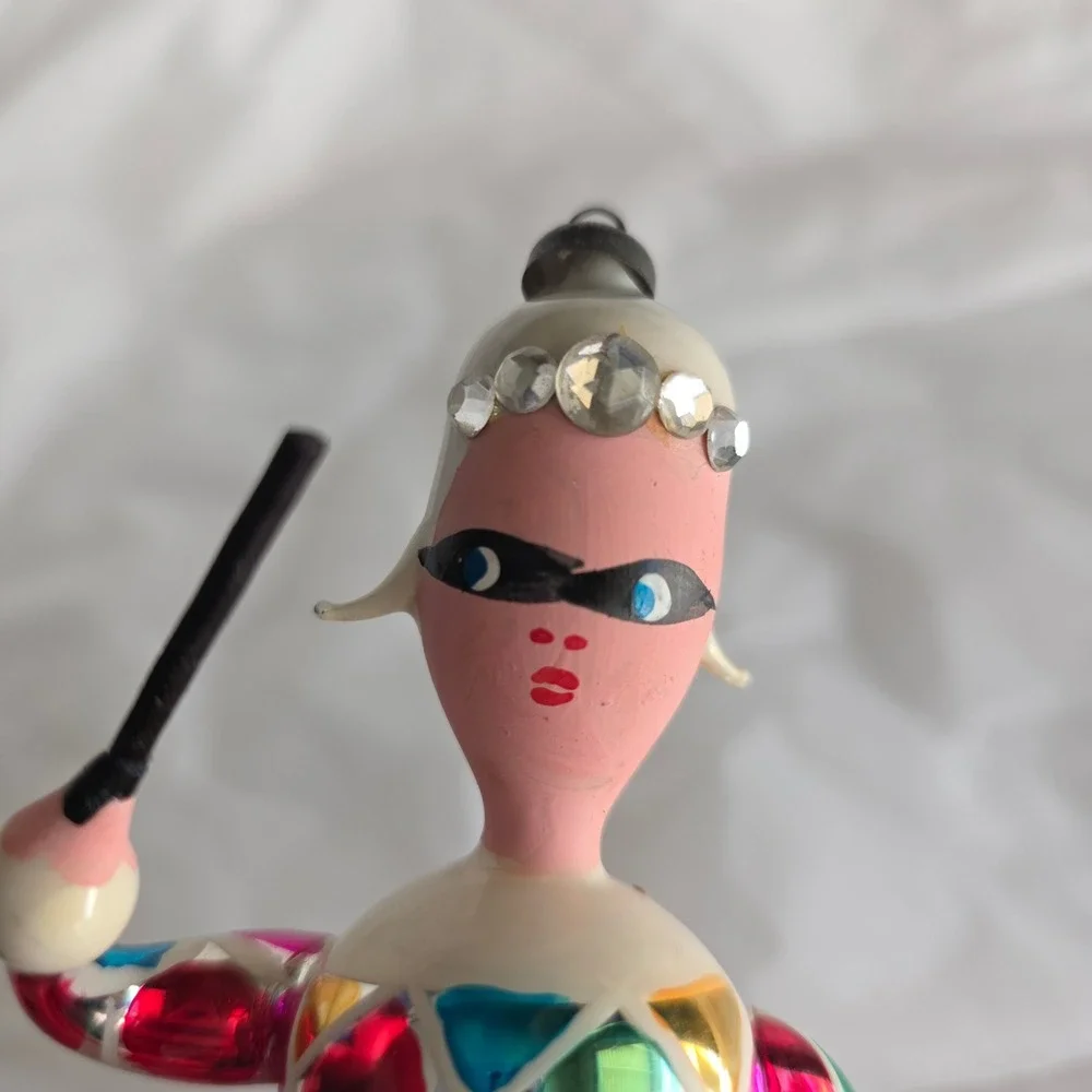Vintage De Carlini Italian Blown Glass Harlequin Jester Christmas Ornament READ